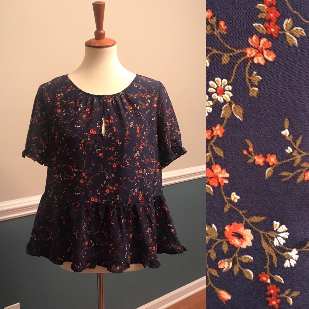 Madewell Silk Ruffle-Hem Top in Moonless Floral